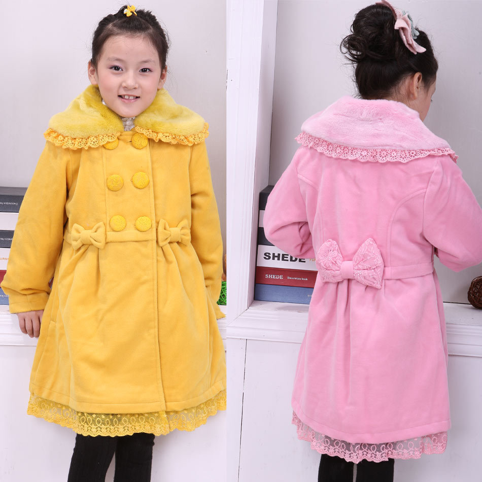 Beautiful 2013 children's clothing female child big boy woolen large lapel overcoat trench outerwear