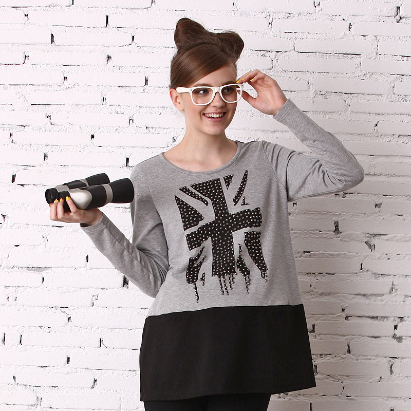 Beautiful 2013 maternity clothing spring and autumn loose patchwork t-shirt m word flag print top 1101669