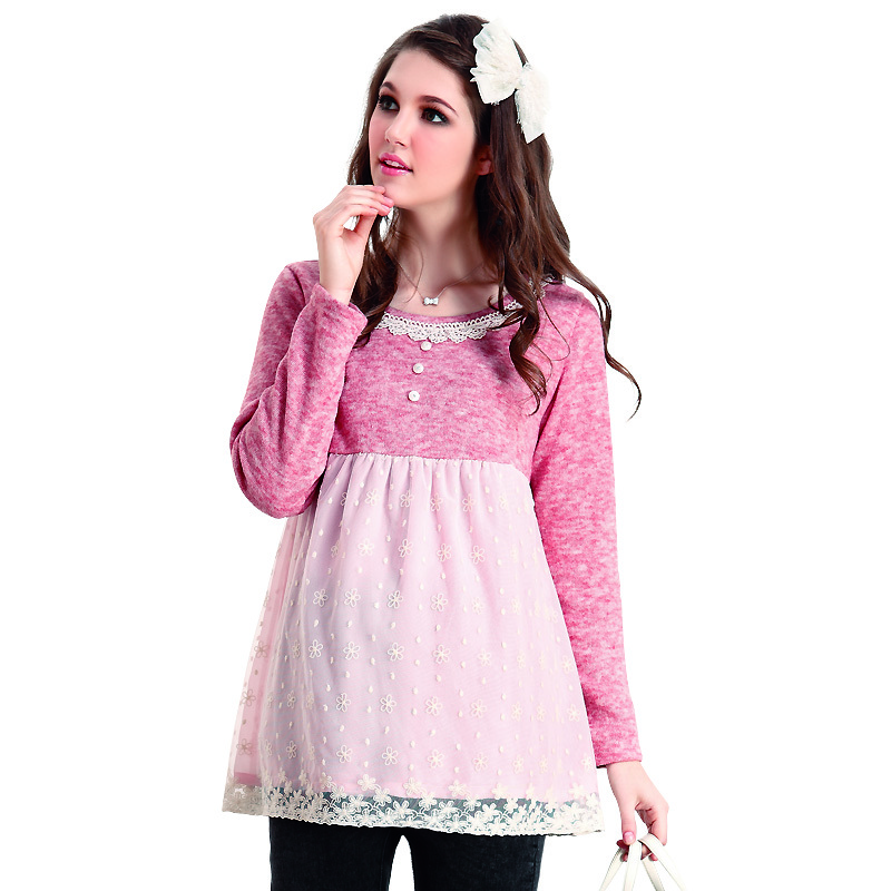 Beautiful 2013 maternity spring long-sleeve top rabbit fur cashmere gauze shirt 6012514