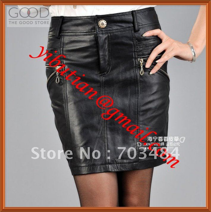 Beautiful   A-Line Slim Black  Ladies Leather Skirt  100% Sheep Leather Very Soft