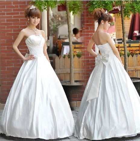 Beautiful big bow wedding dress formal dress sweet princess bride wedding dress tube top wedding qi