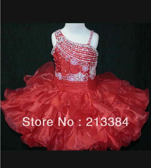 Beautiful birthday girl dress One Shoulder Tiered Skirt Pageant Gown Little Rosie