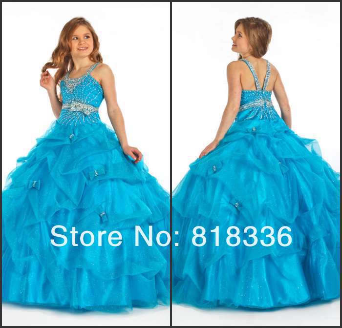Beautiful charming pageant dresses flower girl dresses fold bowknot beads ball gown sweep train