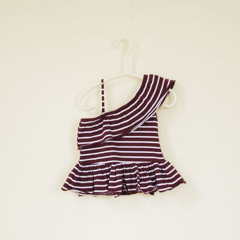 Beautiful children's clothing girl stripe spaghetti strap vest t-shirt romantic oblique laciness sweep vest t-shirt