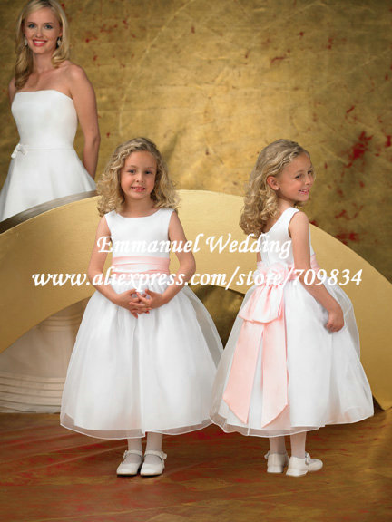 Beautiful Colored Sash Puffy Organza Ball Gown Flower Girl Dresses LG095