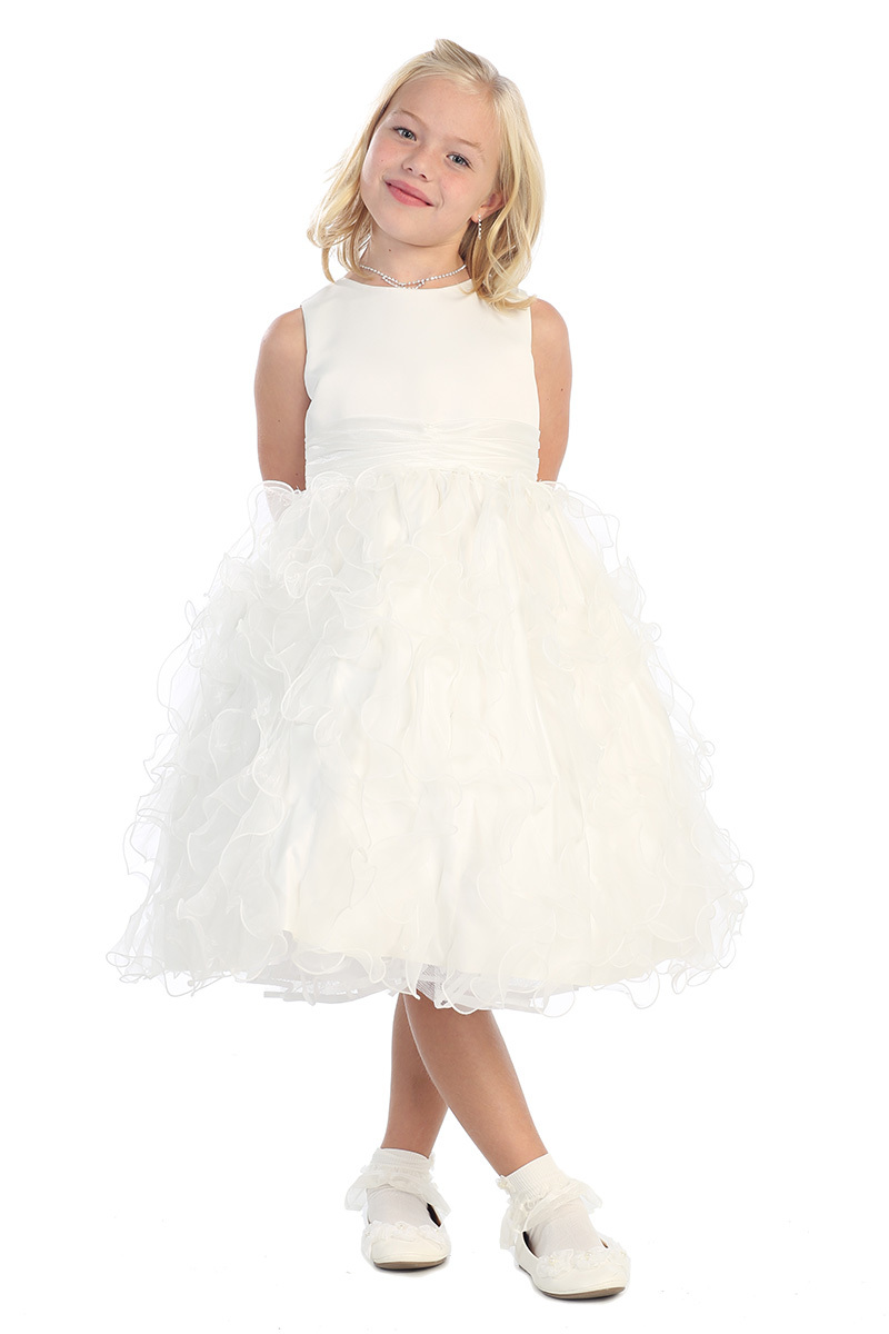 Beautiful jewel neckline fold ankle length pleated white organza ball gown flower girl dress girl pageant dresses