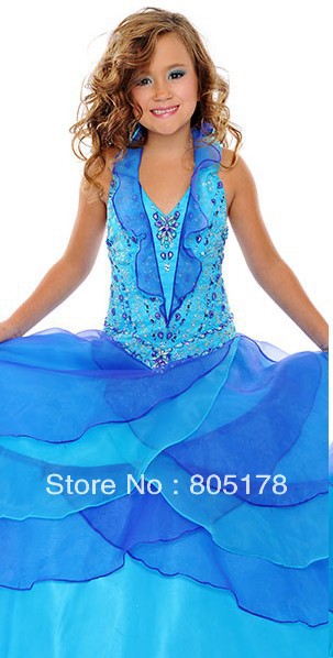 Beautiful neck hung type have cascading crystal Flower Girl 's Pageant Dress Flower Girl Dresses