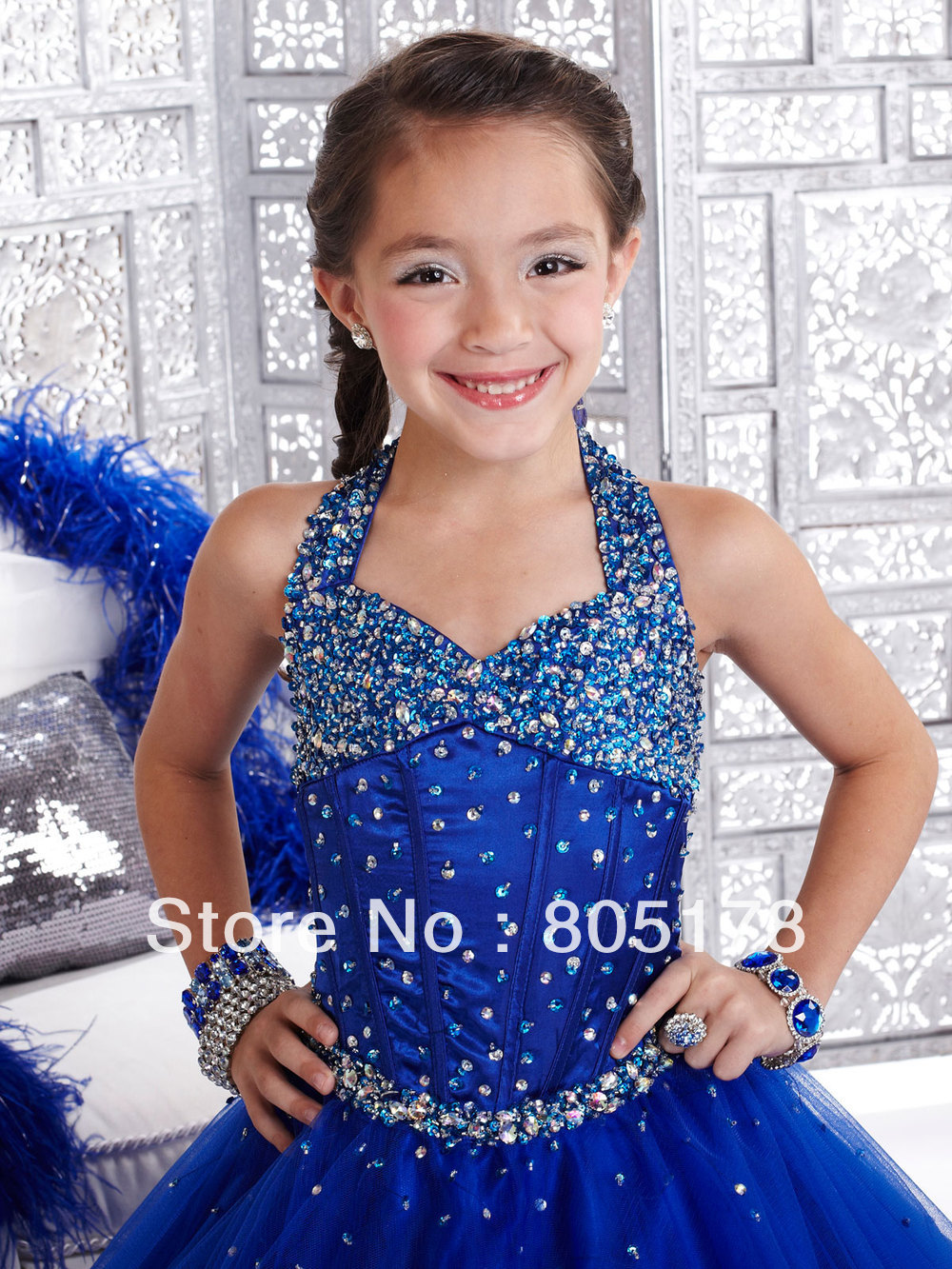 Beautiful neck hung type of crystal Flower Girl 's Pageant Dress Flower Girl Dresses