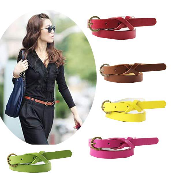 Beautiful New Fashion Women' Belt Cross Buckle Waistband PU Leather Thin Belt 9colors #6056