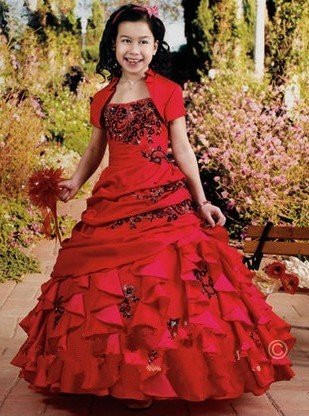 Beautiful red  Strap Floor-length Flower Girl Dress