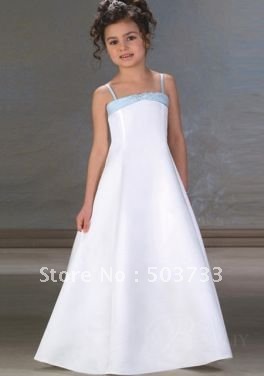 Beautiful Spaghetti Straps White Simple Girls' Dresses Floor-length A Line  Flower Girl Dress Skirt