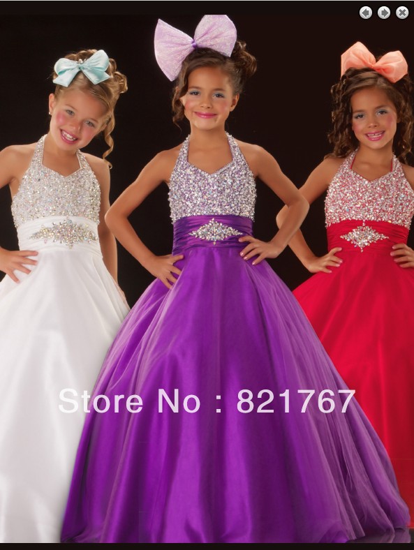 Beautiful Sugar  Purple Beaded Little Girl Ball gown Flower Girl Dresses YO-36152