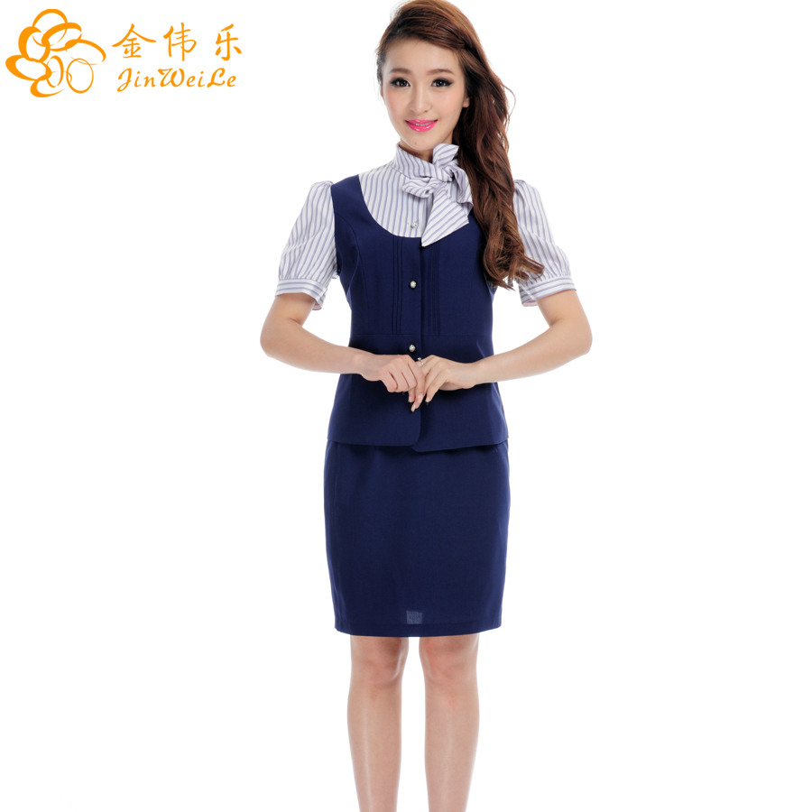 Beautiful summer short sleeve shirt and dress set hotel beauty salon hotel receptionist uniform