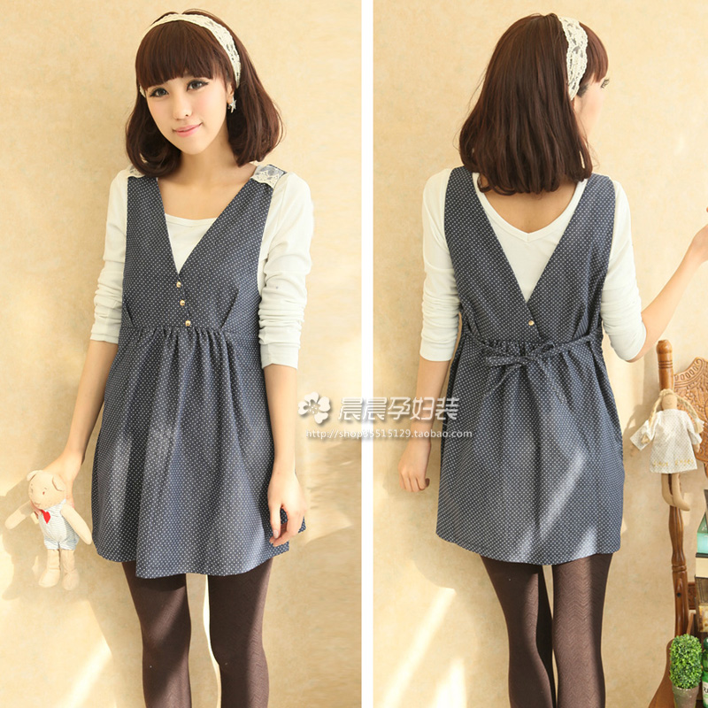 Beautiful ! V-neck ! maternity vest style top short skirt maternity clothing spring 2013 maternity dress