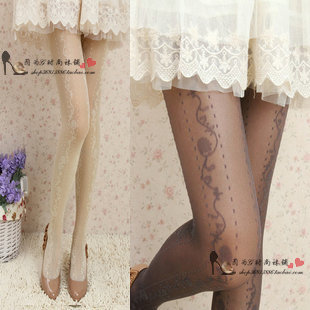 Beautiful vintage lace vertical bar decorative pattern jacquard thin pantyhose stockings