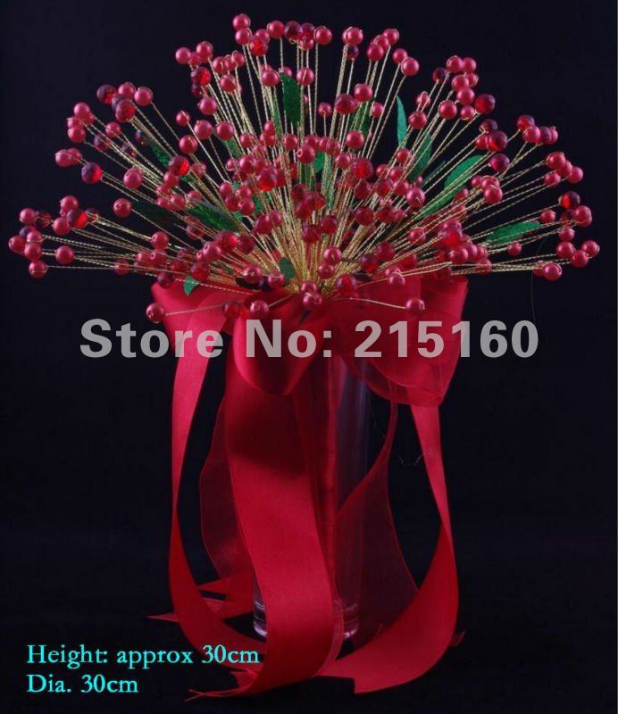 Beautiful Wedding bridal bouquets, glass Crystal/Acrylic/Pearl beaded bouquet, red color
