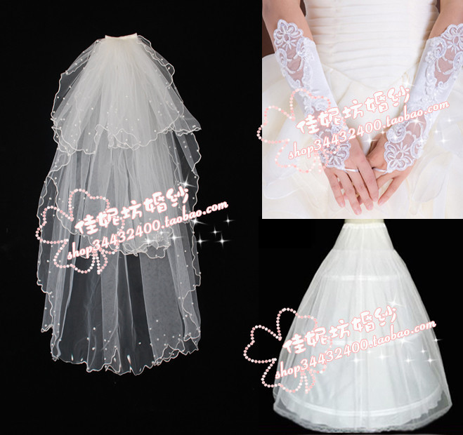 Beautiful wedding dress triangle 3 beads set beads veil cutout fingerless gloves 3 panniers k