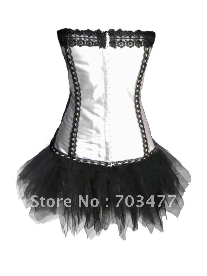 Beautiful white corset with mini dress,classic overbust corset,2012 wholesale and retailer,high quality, fast delivery,S,M,L,XL