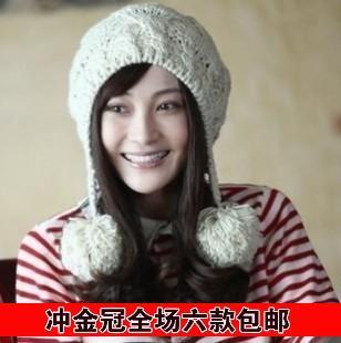 Beauty ear pigtail cap knitted hat autumn and winter knitted hat