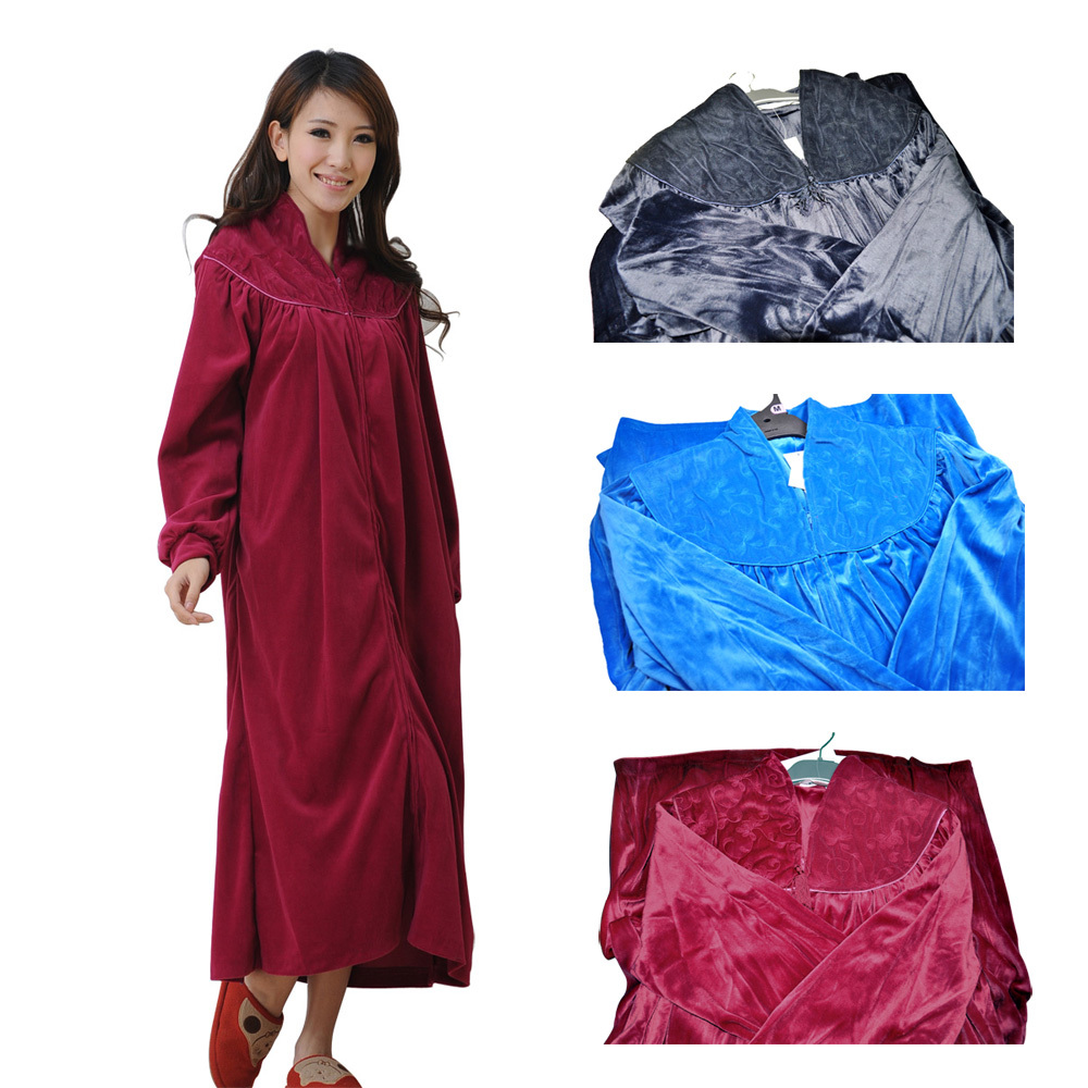 Beauty plus size velvet spring and autumn robe luxury sleepwear long robe