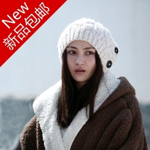 Beauty twist button cap knitted hat autumn and winter hat