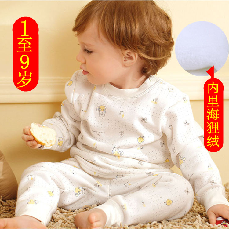 Beaver fleece thermal 100% cotton underwear set baby child sleepwear baby