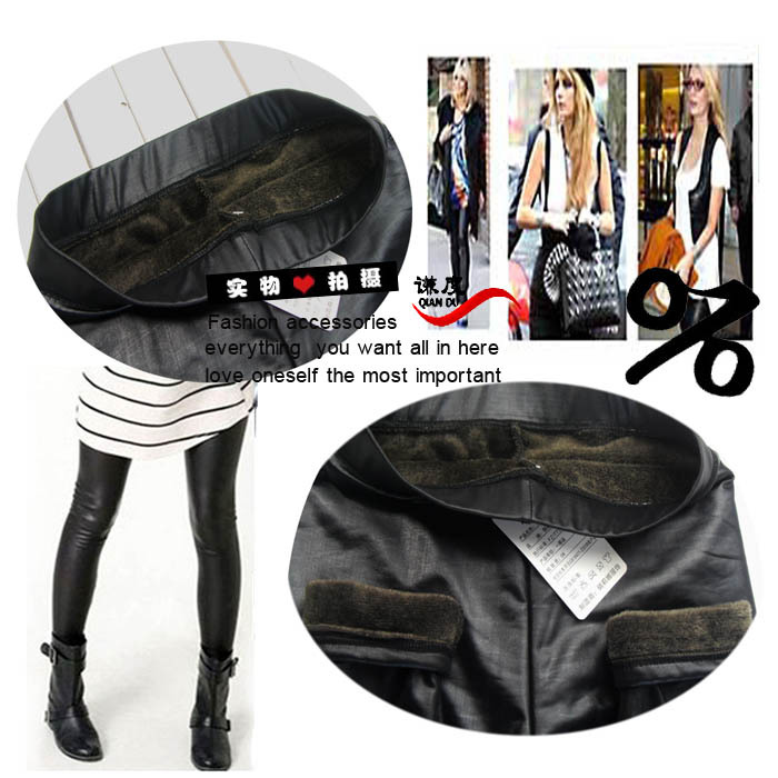 Beaver plush faux leather fashion all-match ing pants legging