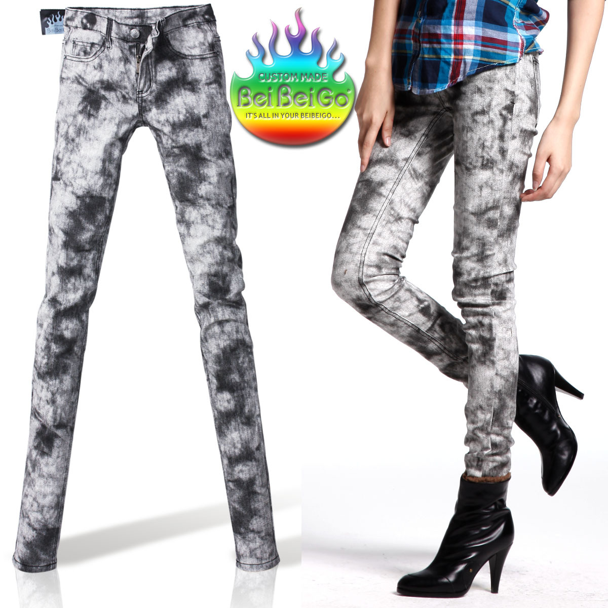 Beibeigo 2012 autumn lovers design grey skinny pants pencil pants women jeans