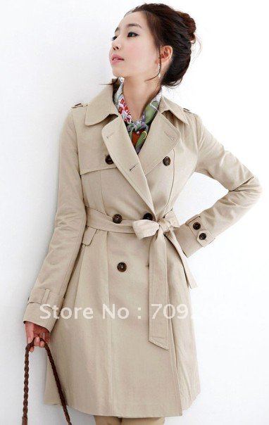 Beige Black Korean version Slim New fashion Lady women's long sleeve coat outwear trench coat Free shipping