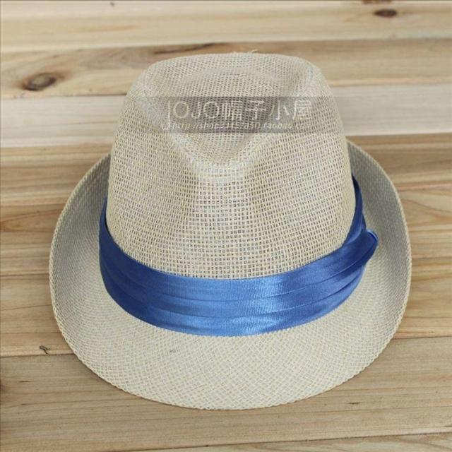 Beige blue fedoras hat female summer lovers cap