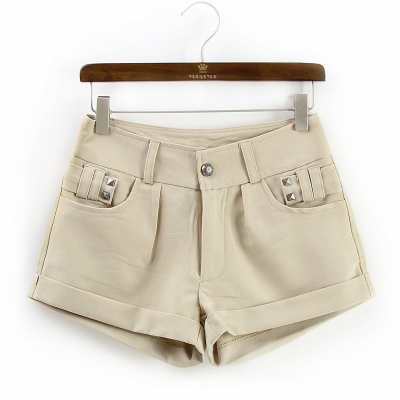 Beige casual shorts chiffon shorts 2013 women's all-match high quality vintage buckle