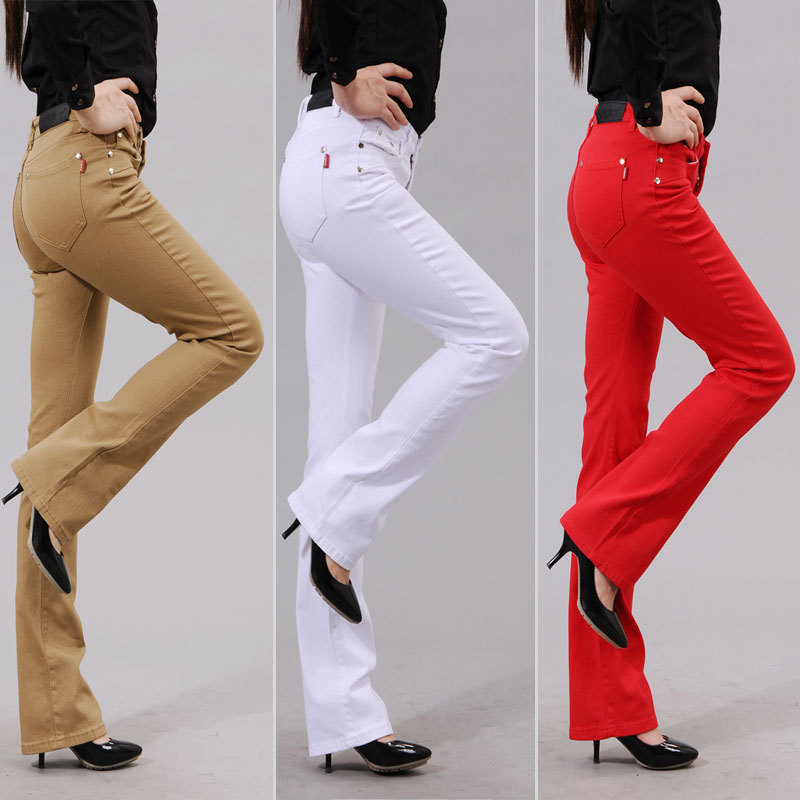 Bell-bottom casual pants boot cut jeans candy color trousers elastic female trousers