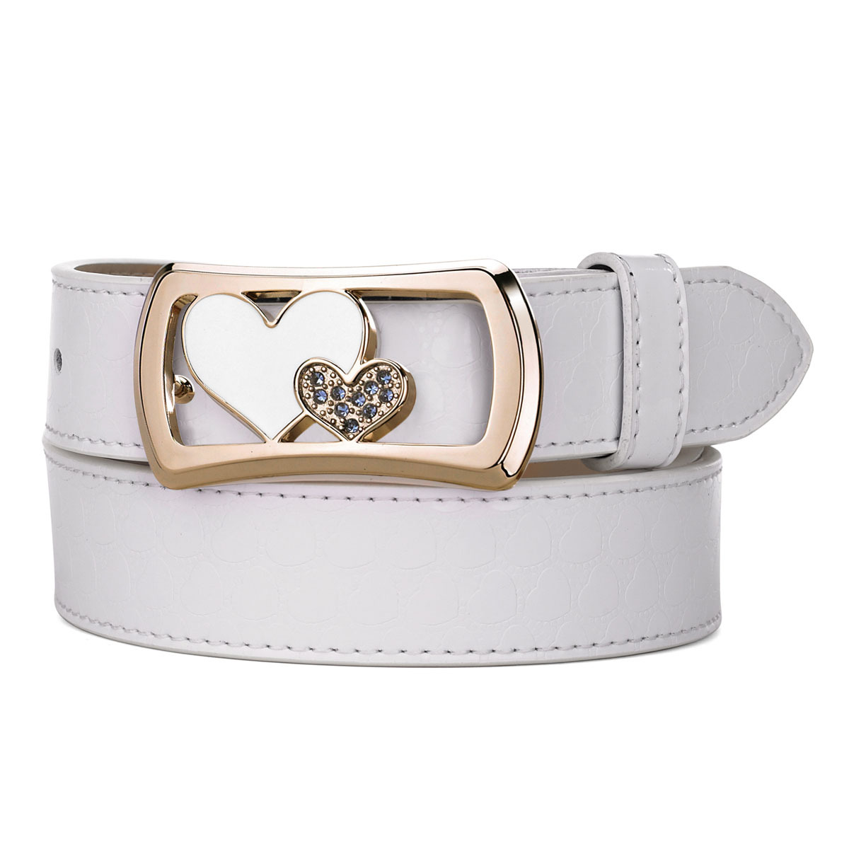 Belle strap female ladies fashion genuine leather belt women's smooth buckle love Emboss love buckle cowhide white