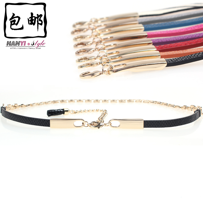 Belly chain female women's belt all-match fashion thin belt genuine leather decoration tassel metal serpentine pattern