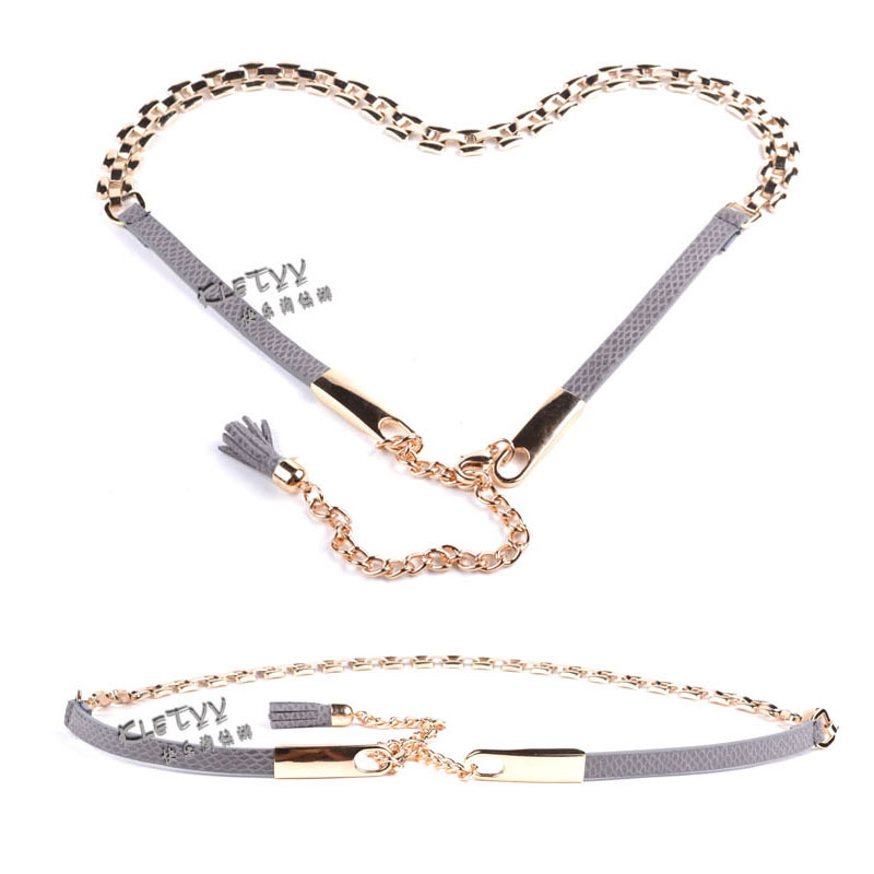 Belly chain female women's belt all-match fashion thin belt genuine leather decoration tassel metal serpentine pattern