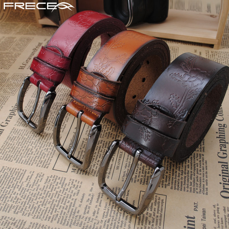 Belt embossed belt strap Women fashion genuine leather cowhide casual all-match women's belt