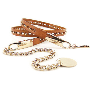 Belt female genuine leather all-match fashion rivet cutout decoration first layer of cowhide candy color belly chain