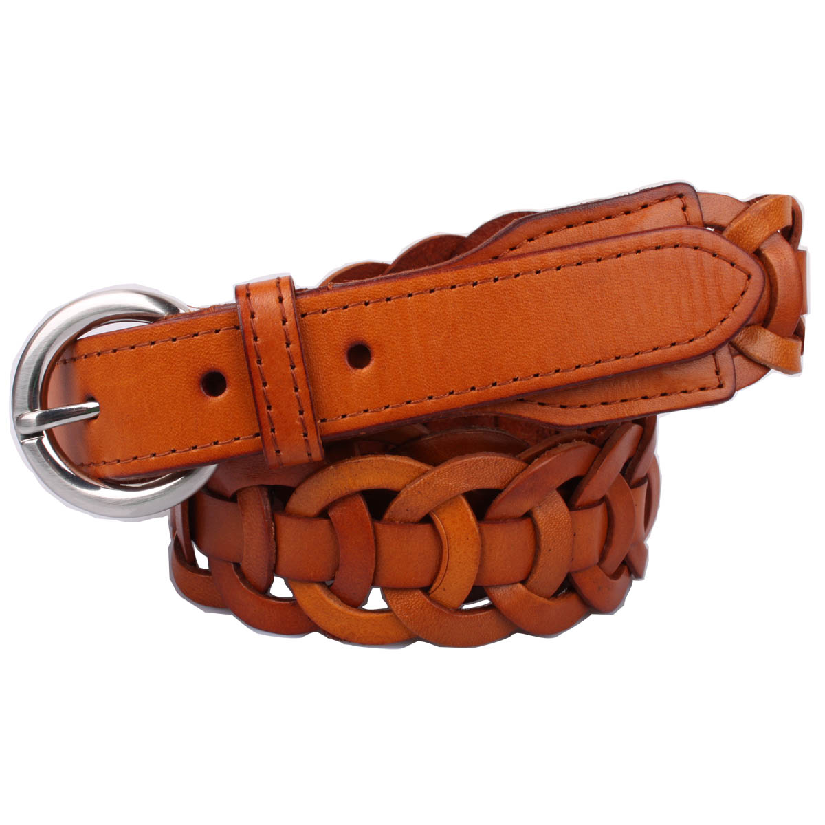 Belt female genuine leather denim all-match pure first layer of cowhide knitted strap crushing decoration