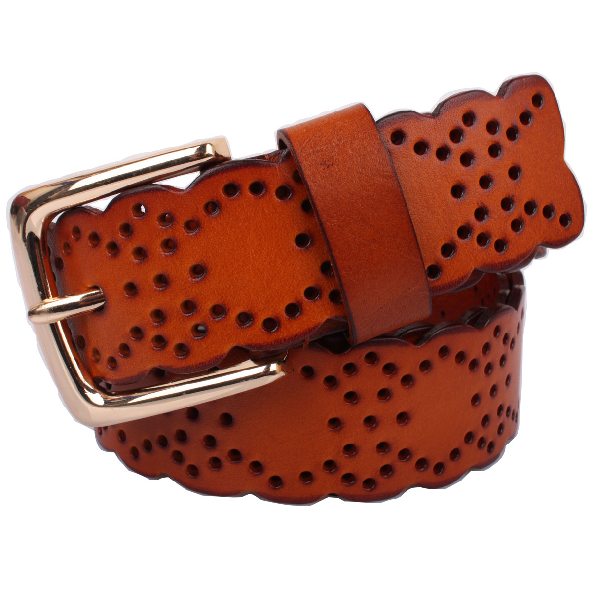 Belt female genuine leather denim first layer of cowhide strap rivet laciness casual empty thread cummerbund