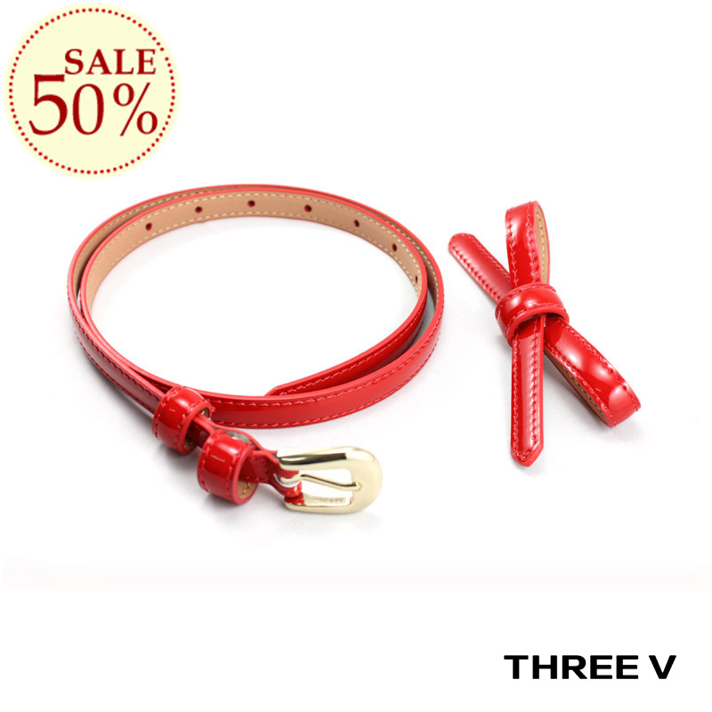 Belt female genuine leather fashion bow strap japanned leather black red blue candy color