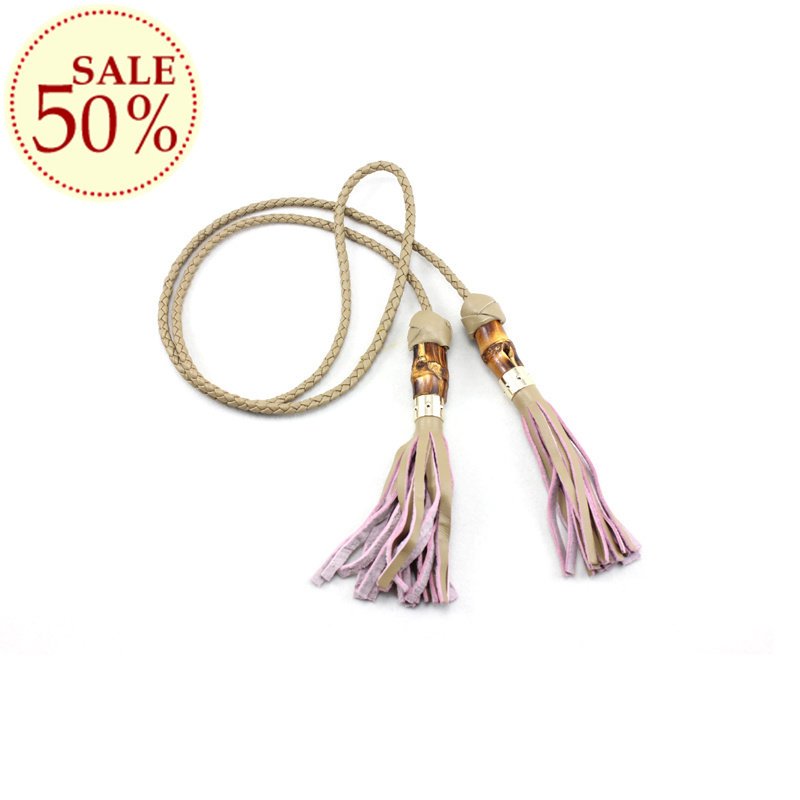 Belt female genuine leather fashion high quality fashion full sheepskin tassel knitted waist rope belly chain black and white