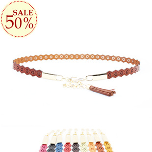 Belt female genuine leather luxury mini fashion lace cutout candy color cowhide belly chain new arrival
