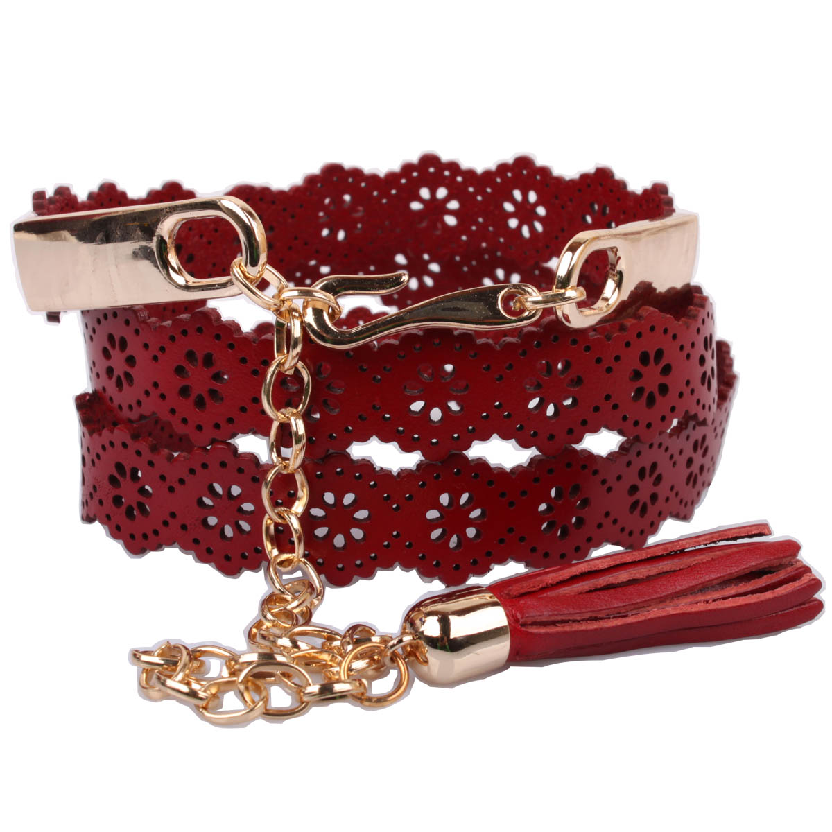Belt female genuine leather sweet first layer of cowhide strap laciness casual empty thread tassel