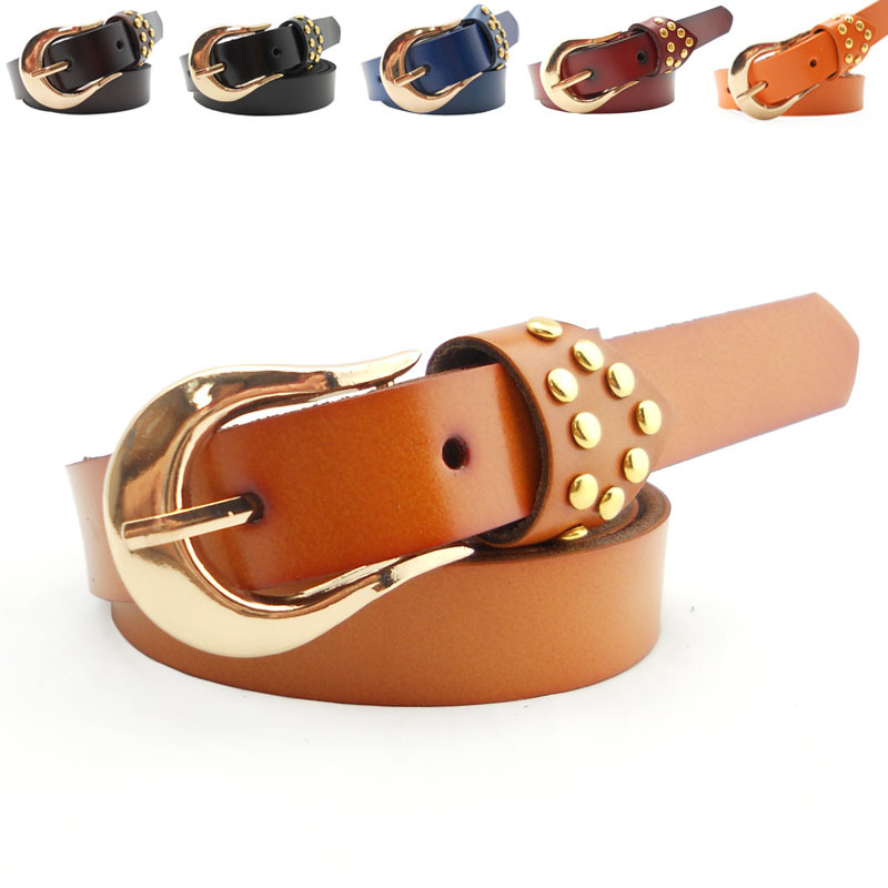 Belt female personality all-match belt rivet genuine leather strap decoration