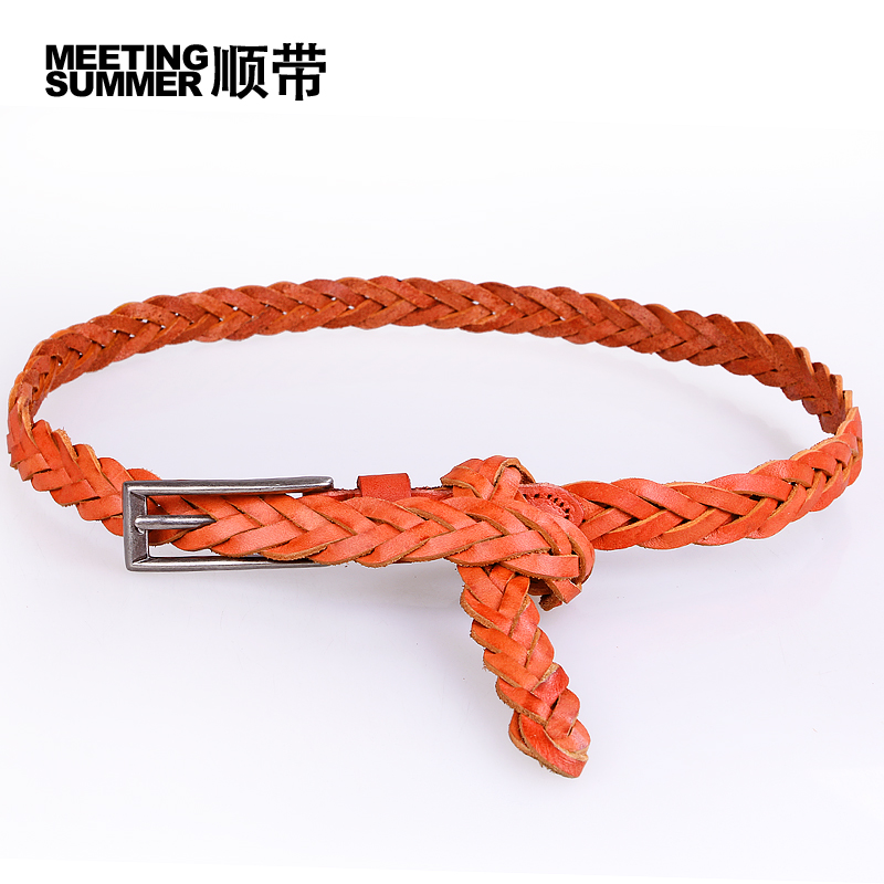 Belt knitted belt thin women's first layer of cowhide genuine leather fashion all-match decoration vintage strap tieclasps