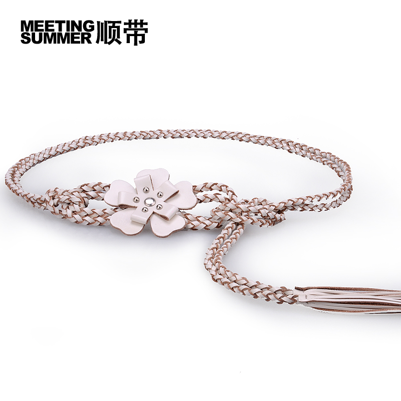 Belt knitted belt women's genuine leather first layer of cowhide belt fashion all-match decoration one-piece dress tieclasps