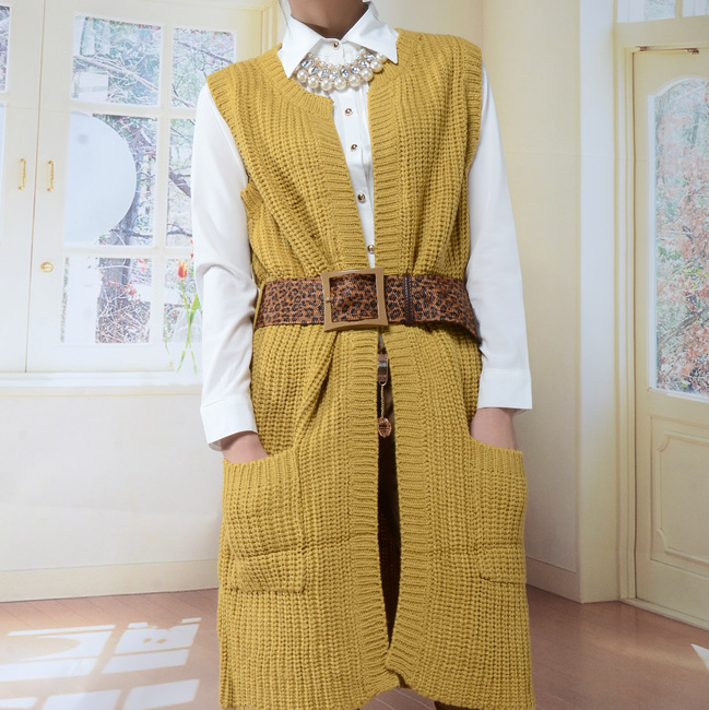 Belt medium-long sweater cape cool
