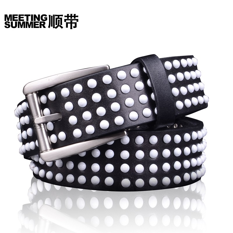 Belt rivet belt women's genuine leather first layer of cowhide strap belt inlaying all-match fashion decoration