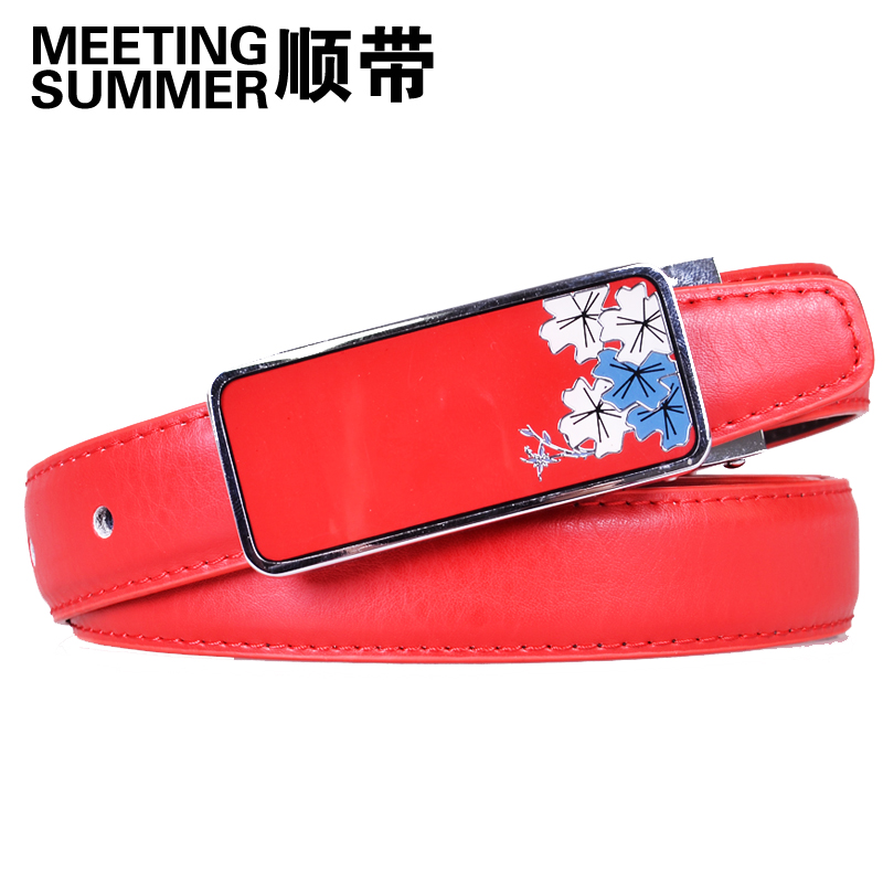 Belt winter women's genuine leather strap fashion casual plate buckle decorative pattern Women