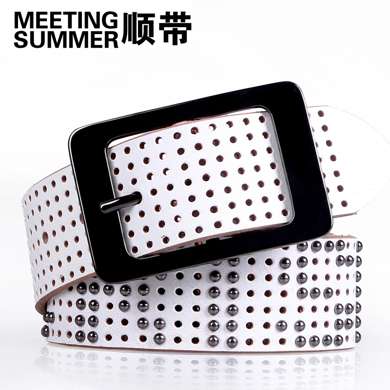 Belt winter women's genuine leather strap fashionable casual rivet diamond cutout belt Women